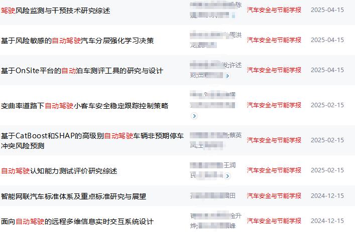 汽車安全與節能學報發表的自動駕駛相關論文